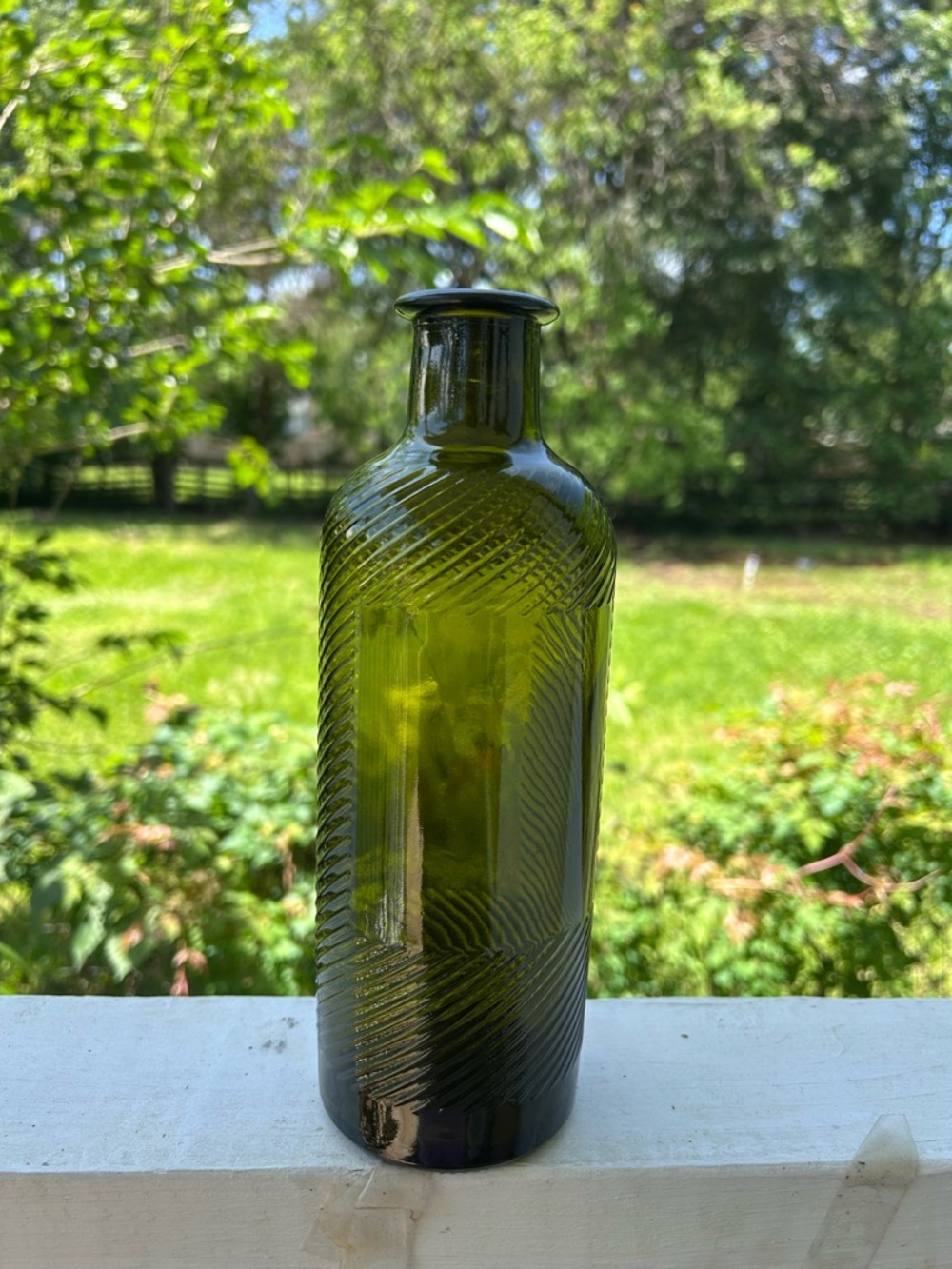 Olive Green Textured Glass Bottle